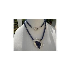 Sodalite Sterling Silver Pendant Necklace: Vintage Modern Design